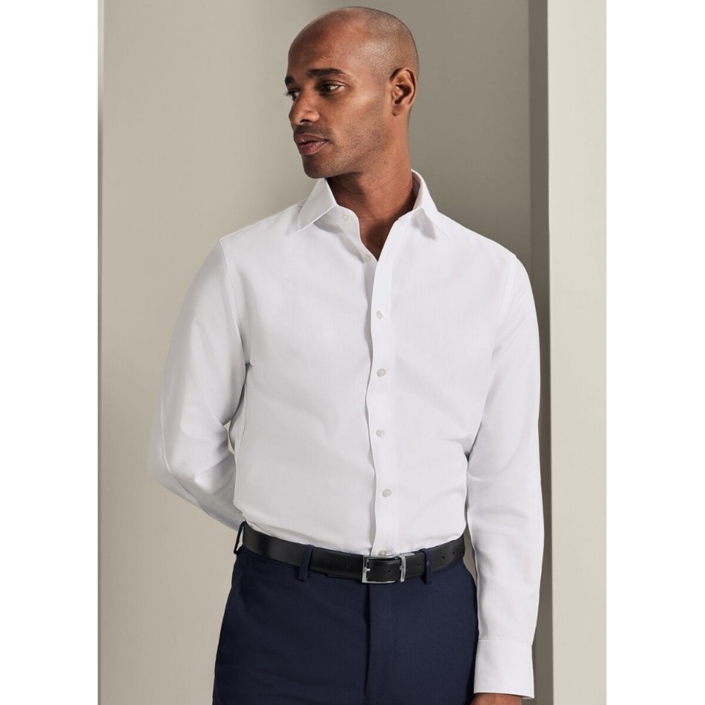 Charles Tyrwhitt Mens White Non-Iron Herringbone Dress Shirt 16.5 33 Classic Fit